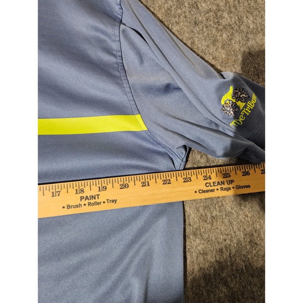 FootJoy FJ Mens Golf Polo Shirt Size L Blue Yellow Stripe The Tribute Patch - Picture 5 of 7
